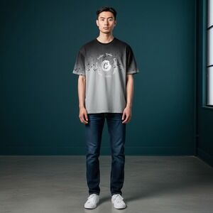 Cookies Mens XL Ombre Dip Dye Graphic T Shirt Black Gray‎ Short Sleeve